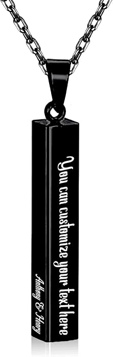 BellBlow- Personalized Bar Necklace Engraved with Name for Men Woman, Custom 3D Vertical Bar Pendant Name Chain Necklaces, 4sides Customizable Name Plate Necklace Jewelry Gift Boyfriend Girlfriend