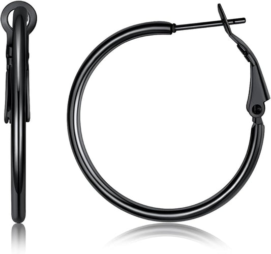 FOCALOOK 14K Gold Plated Lightweight Large Hoops| 2mm Thin Hoop Earrings for Women 30/40/50/70/100mm