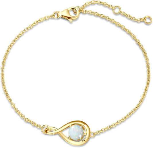 FANCIME Love Bracelet 925 Sterling Silver Infinity Birthstone Bracelets for Women Fine Jewelry Birthday Christmas Gifts for Her Mom Wife, Chain Length 6.7"+1.2" Extend