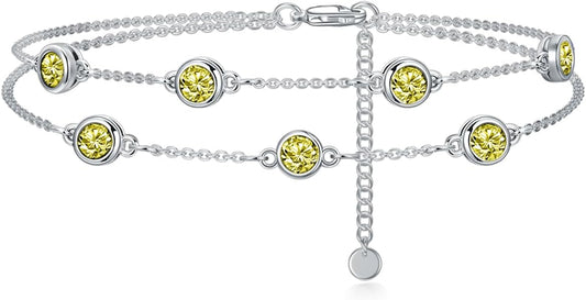 Dorunmo Birthstone Anklet Bracelets for Women 925 Sterling Silver Birthday Mother's Day Jewelry Gifts for Wife Mother Her