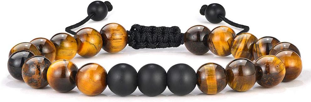 M MOOHAM Natural Stone Bracelets for Men - 8mm Tiger Eye, Matte Agate, Lava Rock - Teen Boys Gifts for Birthday, Anniversary, Christmas