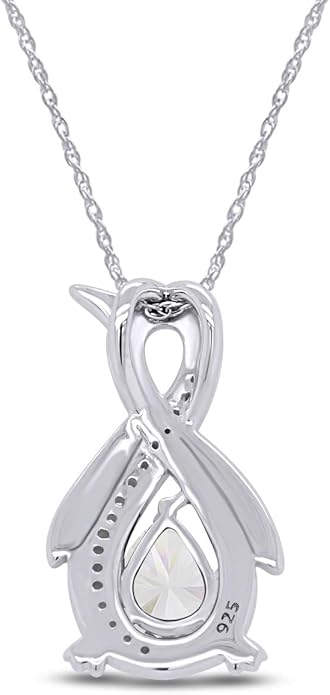 Infinity Penguin Pendant Necklace for Women, 14K Gold Over Sterling Silver with Pear & Round Cut Simulated Birthstone & White Diamond Accents, Dainty Animal Jewelry Gift with 18" Chain