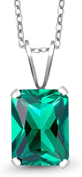Gem Stone King Emerald Cut Pendant Necklace For Women | 925 Sterling Silver | Emerald Cut 9X7MM | Gemstone Birthstone | Fine Jewelry for Her Mom Wife | With 18 Inch Silver Chain