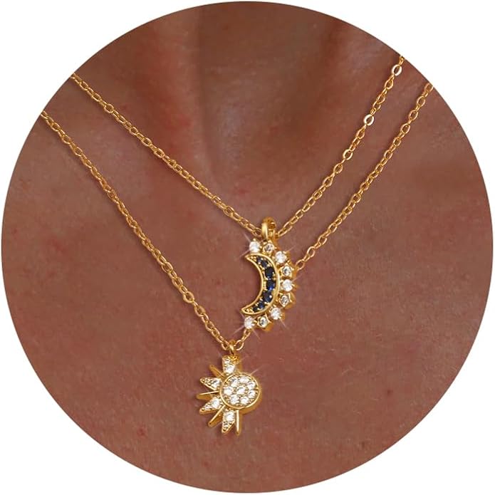 Lariat Necklaces for Women - Dainty Long Necklace Trendy 14K Gold Plated Hypoallergenic Layered Long Y-Shape Sunburst CZ T-Bar Pendant Drop Chain Necklace Set for Women Non Tarinsh Jewelry Gift