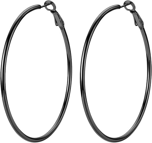 FOCALOOK 14K Gold Plated Lightweight Large Hoops| 2mm Thin Hoop Earrings for Women 30/40/50/70/100mm