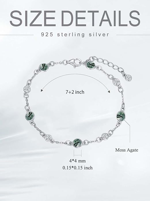 Anklet Bracelet for Women 925 Sterling Silver Natural Stone Chain Ankle Bracelet Beach Summer Fine Jewelry Birthday Christmas Gifts for Women Her Mom