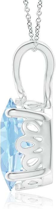 Angara Natural Aquamarine Solitaire Pendant for Women | Vintage in 14K Solid Gold/Platinum With 18" Chain | March Birthday, Anniversary, Gemstone Jewelry Gift