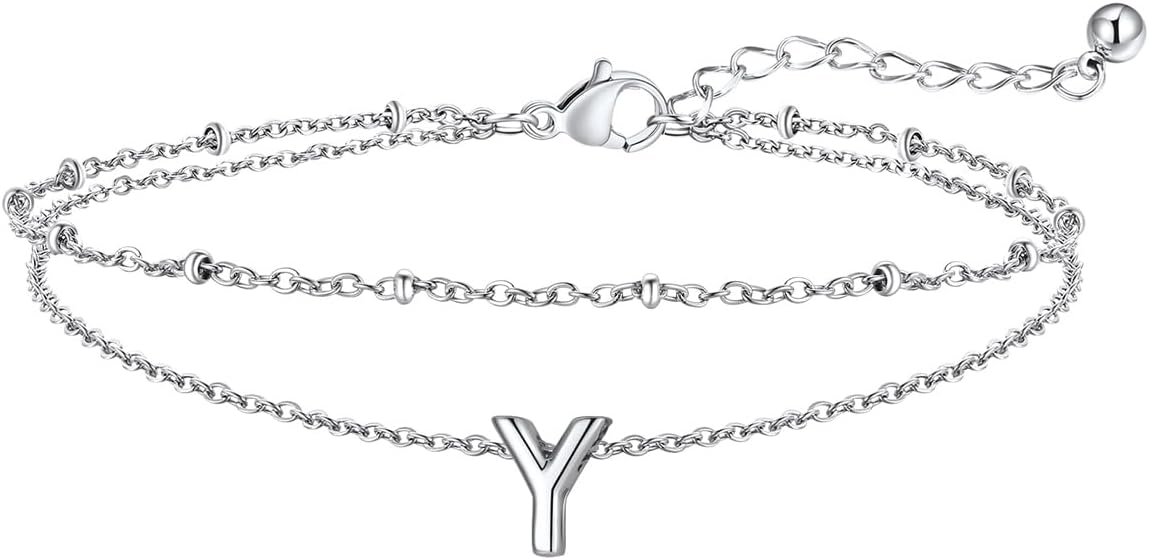 FaithHeart Initial Ankle Bracelets for Women, Waterproof 14k Gold Plated Initial Anklets Non Tarnish Stainless Steel Layered Anklet Summer Beach Foot Jewelry