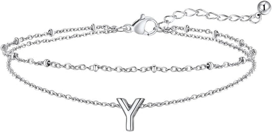 FaithHeart Initial Ankle Bracelets for Women, Waterproof 14k Gold Plated Initial Anklets Non Tarnish Stainless Steel Layered Anklet Summer Beach Foot Jewelry