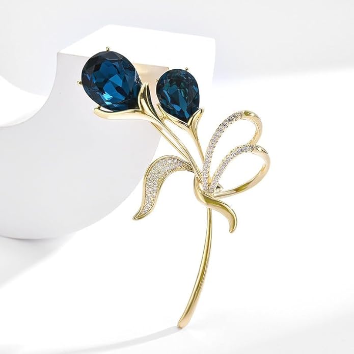 Flower Brooch for Women Girls Flower Rhinestone Brooch Gold Plated Lapel Pin Clothing Accessory Wedding Gift Fashion Jewelry for Mom Wife