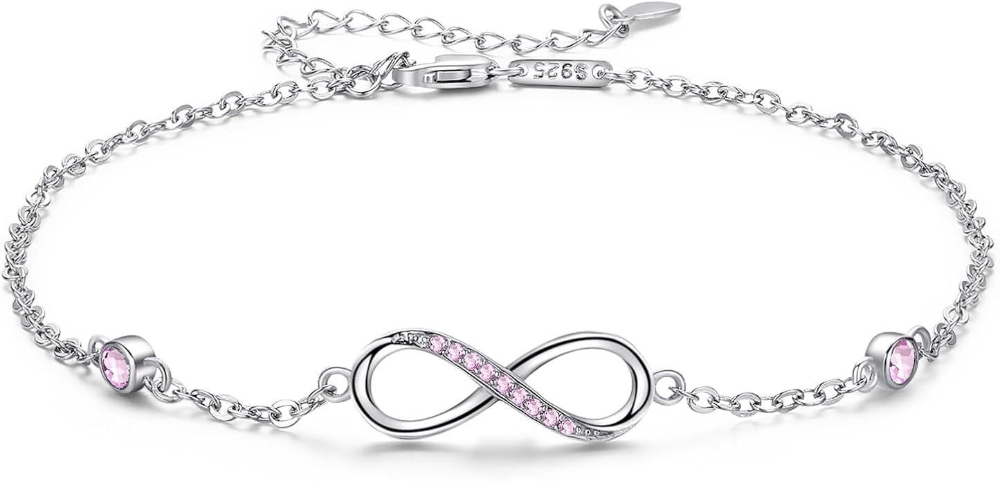 MEDWISE Womens Infinity Anklet Bracelet 925 Sterling Silver Endless Love Symbol Ankle Bracelet Adjustable Plus Size Large Bracelet Gifts for her Mother’s Day Gifts