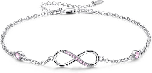 MEDWISE Womens Infinity Anklet Bracelet 925 Sterling Silver Endless Love Symbol Ankle Bracelet Adjustable Plus Size Large Bracelet Gifts for her Mother’s Day Gifts