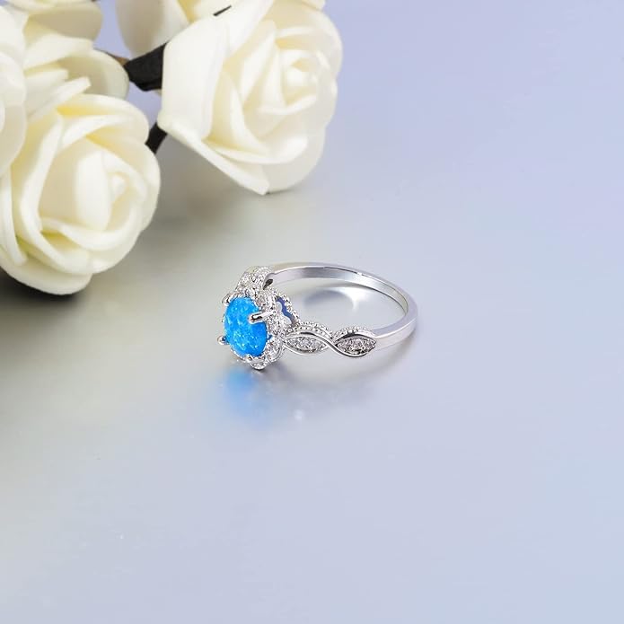 CiNily 18K Gold Plated Opal Ring-White Fire Opal & Amethyst & Cubic Zirconia Women Jewelry Gemstone Engagement Anniversary Ring Size 5-13