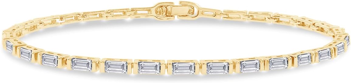 2mm Tennis Bracelet for Women Classic Baguette cut Lab Created Moissanite Stacking Dainty Bracelets in 18K Gold Plated Jewelry Gift for Her