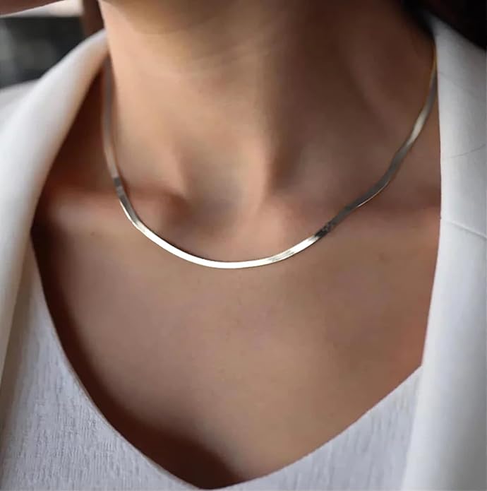DEARMAY 14K Gold Plated Necklaces for Women, Dainty Gold Herringbone Choker Necklace Thin Layered Snake Chain Jewelry for Gifts