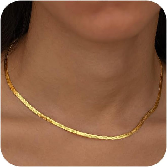 CHESKY Gold Necklace for Women-14K Gold Plated/Sterling Silver Plated Snake Chain Necklace Dainty Simple Chunky Herringbone Necklace Choker Necklaces Jewelry for Women