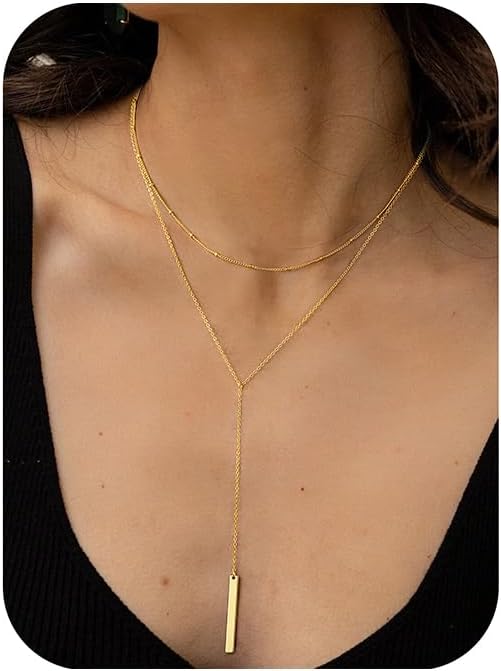 Yoosteel Long Lariat Necklace for Women - Dainty Y-Shaped Necklaces 14K-Gold-Plated Drop Chain Simple Jewelry Trendy Gifts for Women