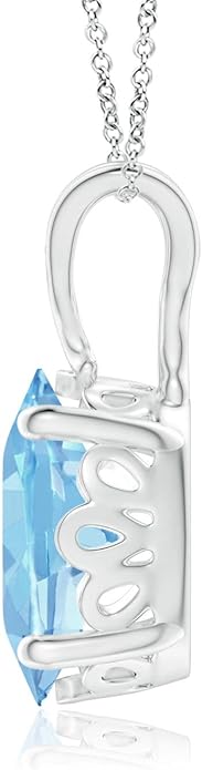 Angara Natural Aquamarine Solitaire Pendant for Women | Vintage in 14K Solid Gold/Platinum With 18" Chain | March Birthday, Anniversary, Gemstone Jewelry Gift