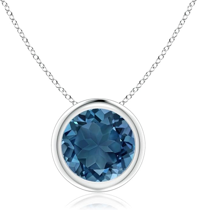 Angara Natural London Blue Topaz Solitaire Pendant for Women | Round Blue Topaz Pendant Necklace in 14K Solid Gold/Silver/Platinum With 18" Chain | December Birthday, Gemstone Jewelry Gift