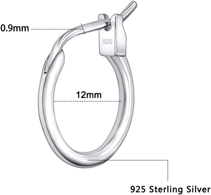 AoedeJ 925 Sterling Silver Hoop Earrings, High Polished Round Tiny Click-Top Hoop Earrings, Small Clasp Hoop Piercing Earrings