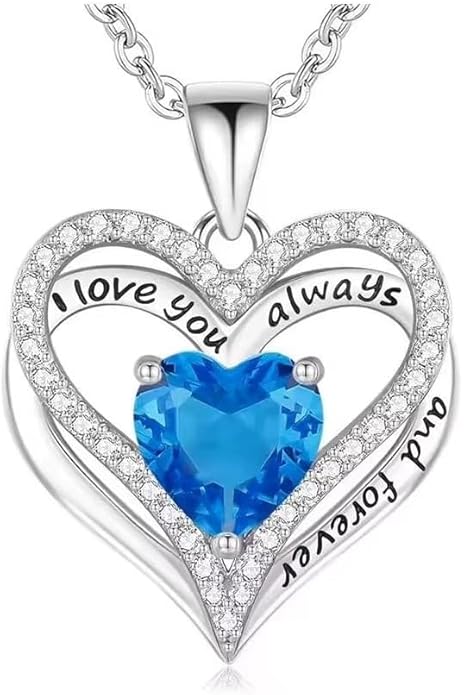 Birthstone Heart Necklace for Women Wife Girlfriend Mom Daughter Gifts S925 Silver Jewelry For Anniversary Rose Gold Gifts For Birthday Christmas Mothers Valentines Day
