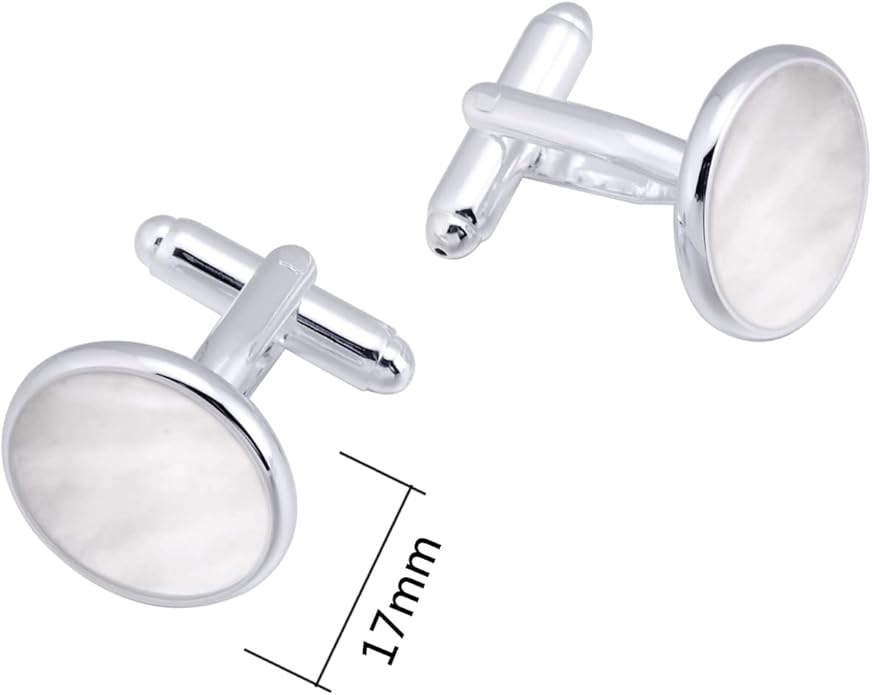 Jonwo Silver Mother of Pearl Cufflinks in Gift Box Round Cuff Links for Business Wedding Anniversary Dress