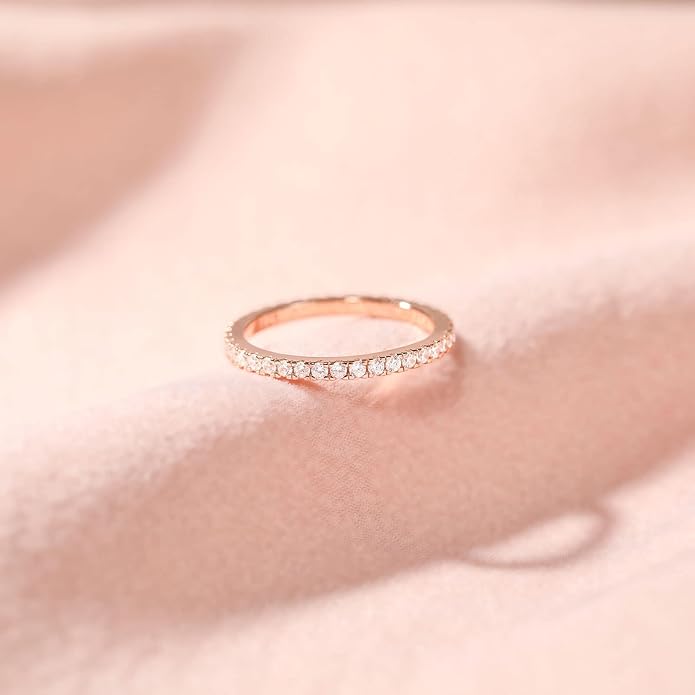 EAMTI 2mm 925 Sterling Silver Wedding Band Cubic Zirconia Full Eternity Stackable Engagement Ring Size 3-13