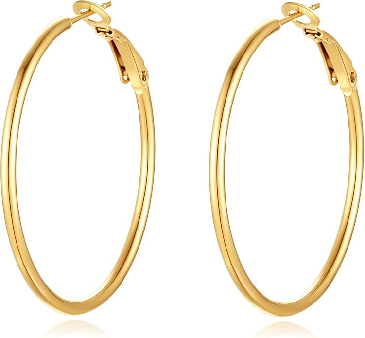 4 Pairs Silver Gold Hoop Earrings for Women | 14K Gold Plated Hoop Earrings Set Hypoallergenic Earring Lightweight Dangle Earrings Set