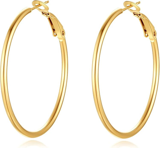 4 Pairs Silver Gold Hoop Earrings for Women | 14K Gold Plated Hoop Earrings Set Hypoallergenic Earring Lightweight Dangle Earrings Set
