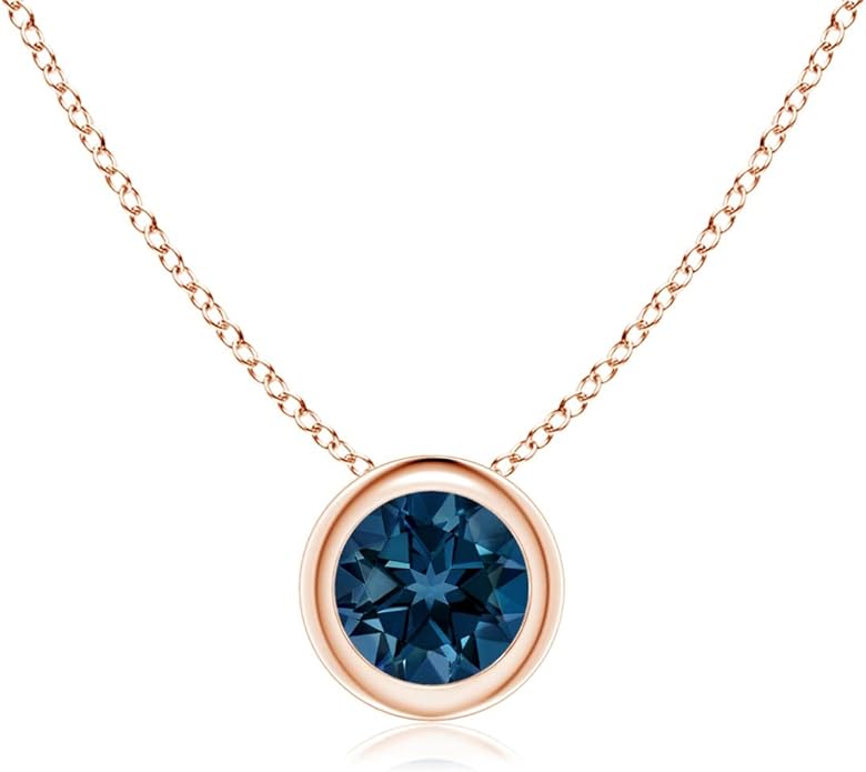 Angara Natural London Blue Topaz Solitaire Pendant for Women | Round Blue Topaz Pendant Necklace in 14K Solid Gold/Silver/Platinum With 18" Chain | December Birthday, Gemstone Jewelry Gift