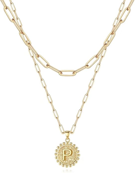 Ursteel Layered Initial Necklaces for Women, 14K-Gold-Plated Dainty Layering Paperclip Chain Necklaces for Women Jewelry
