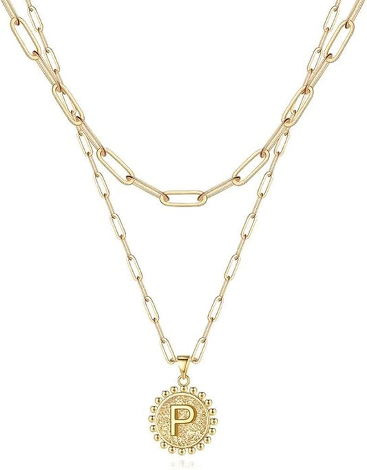 Ursteel Layered Initial Necklaces for Women, 14K-Gold-Plated Dainty Layering Paperclip Chain Necklaces for Women Jewelry