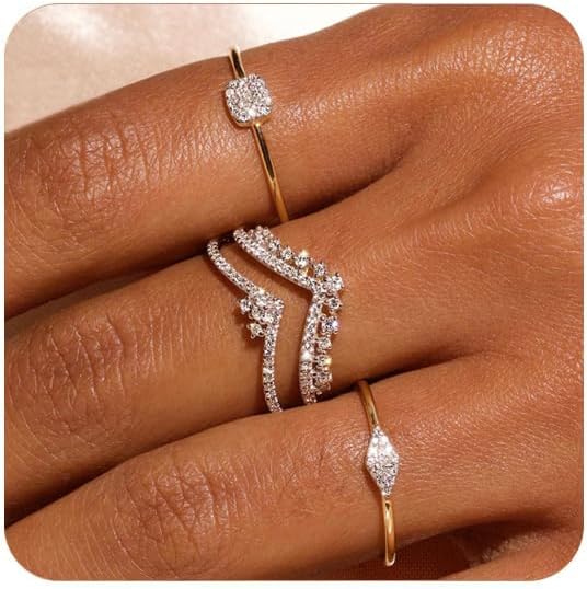 Honsny Stackable Gold Rings for Women Set Dainty 18K Gold Plated Cubic Zirconia Thumb Rings Thin Eternity Engagement Rings
