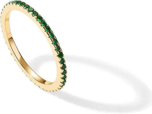 PAVOI 14K Gold Plated Sterling Silver Colored CZ Stones Stackable Ring | Simulated Diamond Eternity Bands for Women