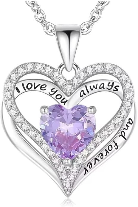 Birthstone Heart Necklace for Women Wife Girlfriend Mom Daughter Gifts S925 Silver Jewelry For Anniversary Rose Gold Gifts For Birthday Christmas Mothers Valentines Day