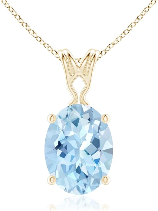 Angara Natural Aquamarine Solitaire Pendant for Women | Vintage in 14K Solid Gold/Platinum With 18" Chain | March Birthday, Anniversary, Gemstone Jewelry Gift