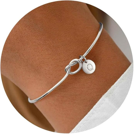 Turandoss Initial Bracelets for Women - Dainty Knot Letter A-Z Initial Bracelet for Women, Personalized Cuff Bangle Bracelet for Women, Jewelry for Women