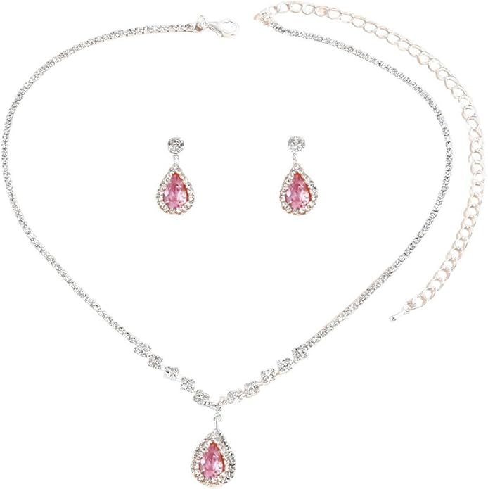 JczR.Y Rhinestone Tennis Necklace Earring Set Zircon Crystal Teardrop Pendant Necklaces Rhinestone Bridal Necklace Earrings for Women Wedding Gowns Prom Statement Jewelry Set