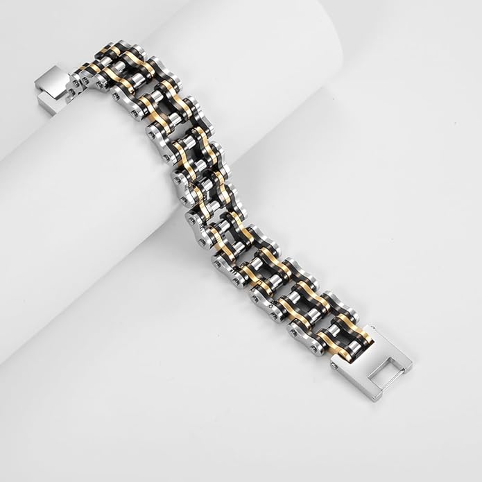 heavy-duty and sturdy men's motorcycle chain, bicycle chain, stainless steel men's bracelet, vacuum plated 14K gold electroplated black in the furnace