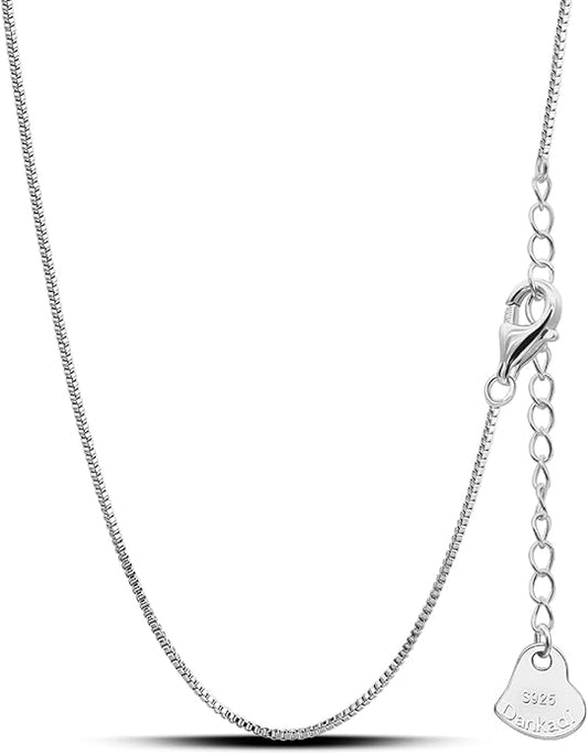 Dankadi Italian 925 Sterling Silver Necklace For Women 0.9mm Box Chain 1.3mm Rolo Chain O-Chain Lobster Claw Clasp - Pendant Chain - 16 "18" 20 "22" 24 "26" Jewelry Gift