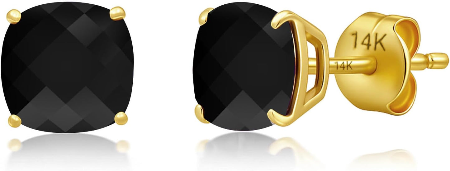 14k Gold 6MM Cushion Cut Stud Gemstone Earrings | Hypoallergenic Solitaire Gemstone Studs with 14K Gold Backs | Lightweight Birthstone Earrings with Gift Box by MAX + STONE