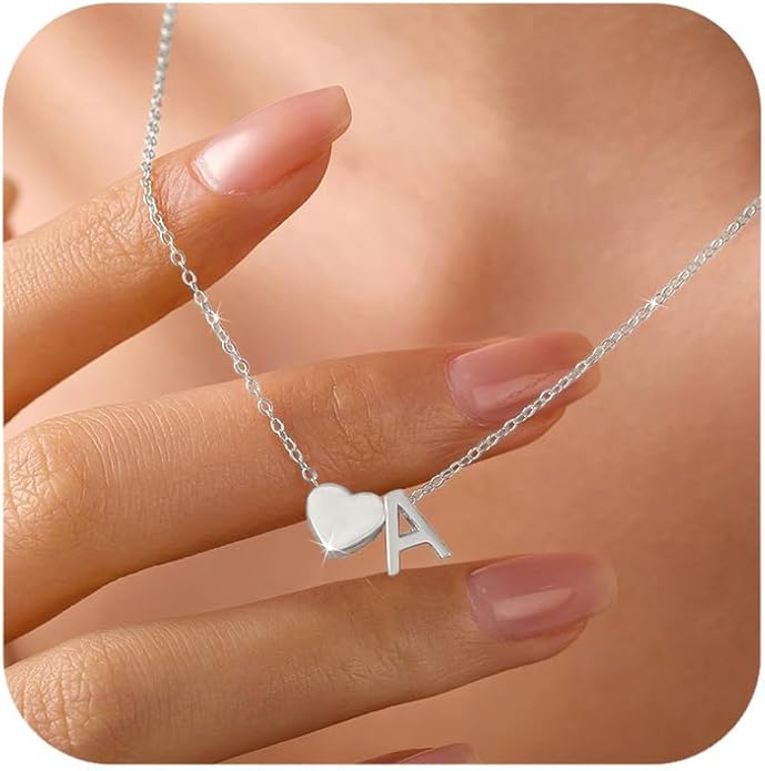 LOVECOM 14K Gold Plated Love Heart Initial Necklaces for Women Mother Daughter 925 Sterling Silver Letter Name A-Z Pendant Necklace Dainty Personalized Chain Necklace Valentines Jewelry Gifts