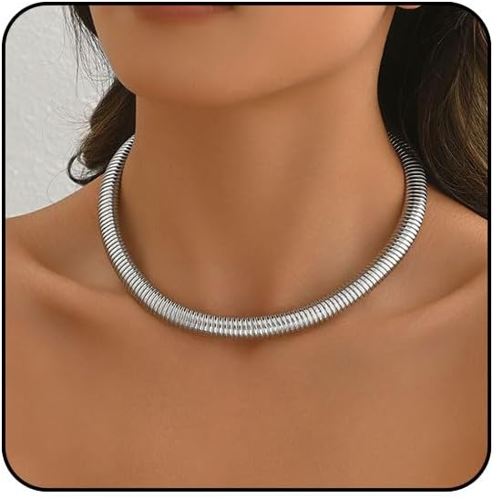Chunky Gold Choker Necklaces for Women Non Tarnish Silver Statement Necklace for Women Chunky Necklace Open Round Gold Collar Necklace Trendy Jewelry