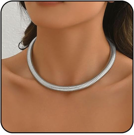 Chunky Gold Choker Necklaces for Women Non Tarnish Silver Statement Necklace for Women Chunky Necklace Open Round Gold Collar Necklace Trendy Jewelry