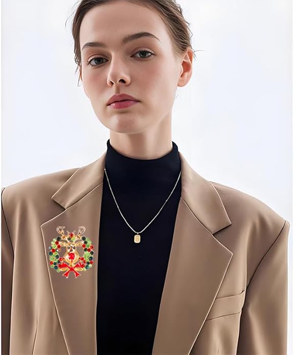 ONLYJUMP Christmas Bell Brooch Pins for Women Girls Lovely Crystal Christmass Tree Snowflake Bell Reindeer Snowman Brooches Colorful Xmas Enamel Pins Holiday Party Gift
