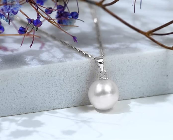 18k Gold Pearl Pendant with 14k Gold Box Chain Necklaces for Women, Jewelry Gifts for Mother/Wife, Christmas Present for Her, 18 Inch (9 mm Freshwater Cultured Pearl)