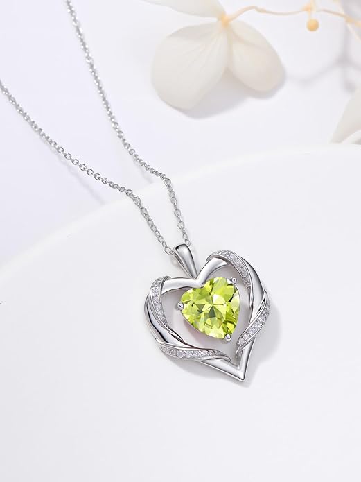 WINNICACA Birthday Gift for Mom Heart Necklace for Women 925 Sterling Silver Birthstone Necklace Jewelry Gift for Women Wife Her Girlfriend Sister