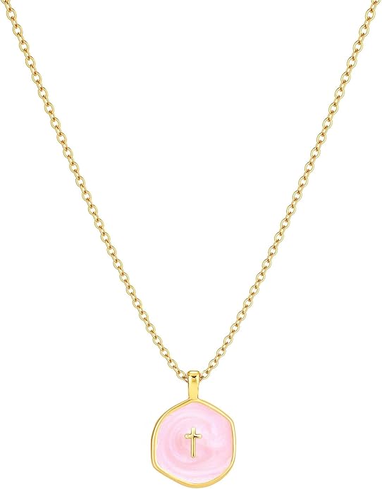 Tewiky Cross Necklace for Women-Dainty Simple 14k Gold Plated Cross Pendant Cute Necklaces for Women Jewelry