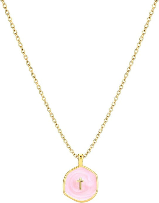 Tewiky Cross Necklace for Women-Dainty Simple 14k Gold Plated Cross Pendant Cute Necklaces for Women Jewelry