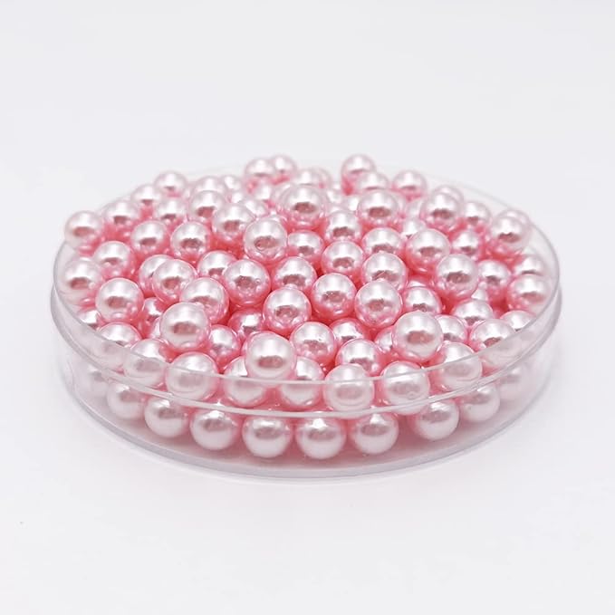 INSPIRELLE 1100pcs Pink Undrilled ABS Art Faux Pearls for Vase Fillers, 8mm No Hole Makeup Beads to Hold Lipstick Eyeliner, Imitation Round Pearl Beads for Table Scatter Home Wedding Decoration